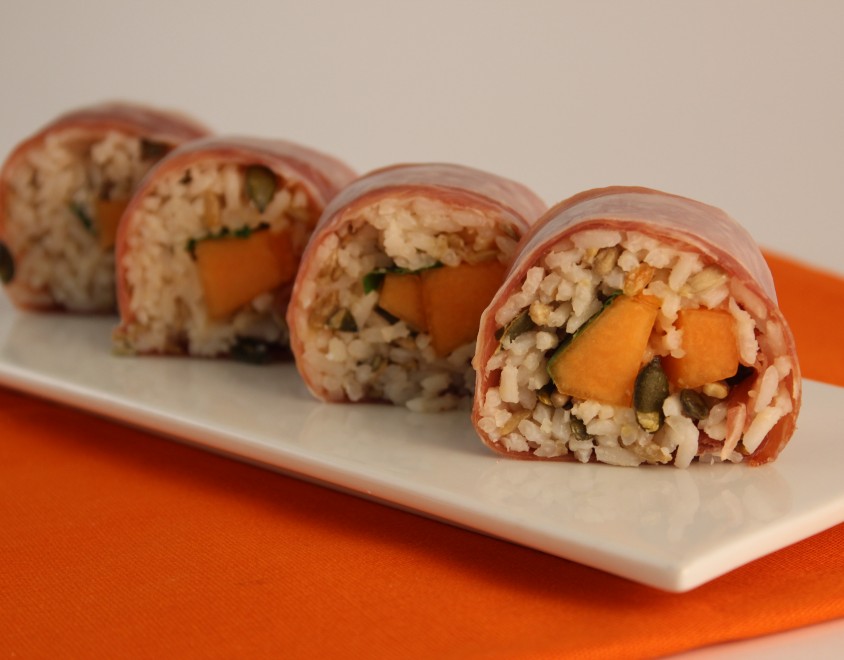 Roll di riso, prosciutto e melone 