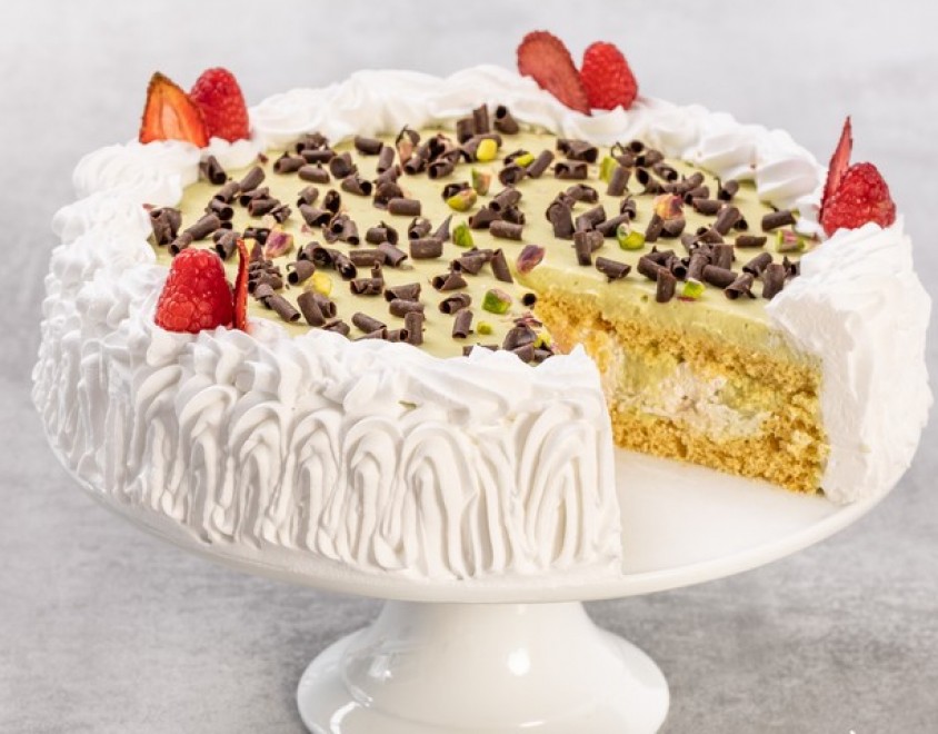 Torta al pistacchio e lamponi